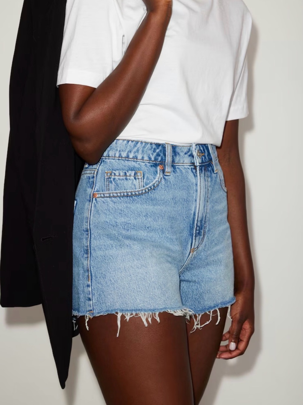 Dynamite Light Blue Distressed Denim High-Rise Shorts